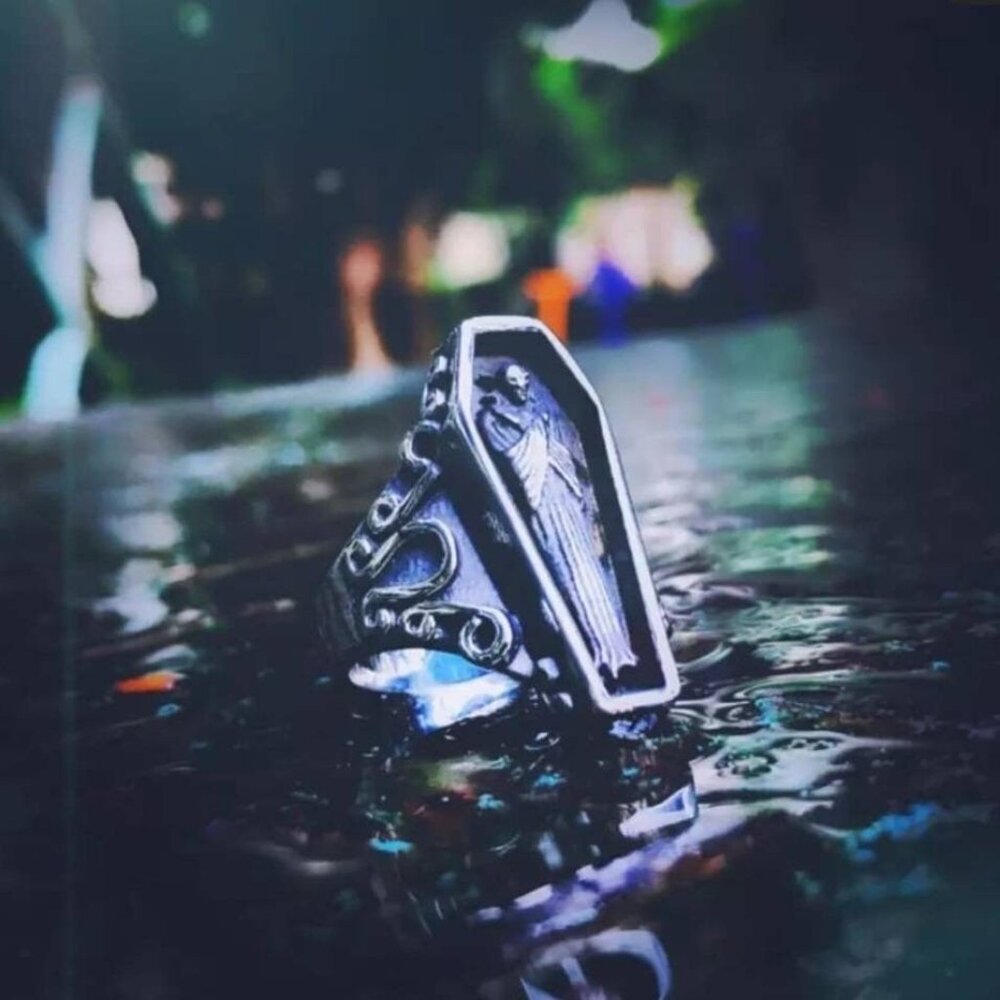 Vampire's Slumber Coffin Ring | Resizable Antique Silver Purple | Gothic Punk